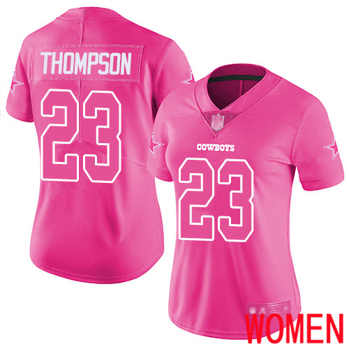Women Dallas Cowboys Limited Pink Darian Thompson 23 Rush Fashion NFL Jersey